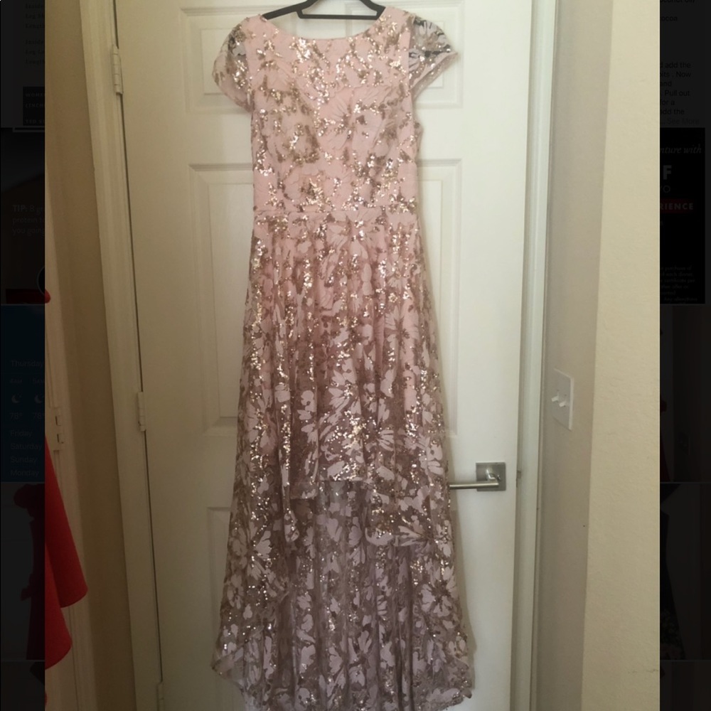 High-low dress.